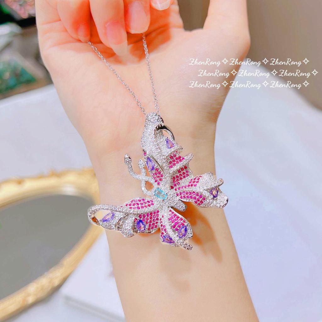 Foydjew Luxury Fntasy Brooch/Pendant Necklaces Two-wear Style Exquisite Lavender Purple Zircon Butterfly Rings Zircon Sets