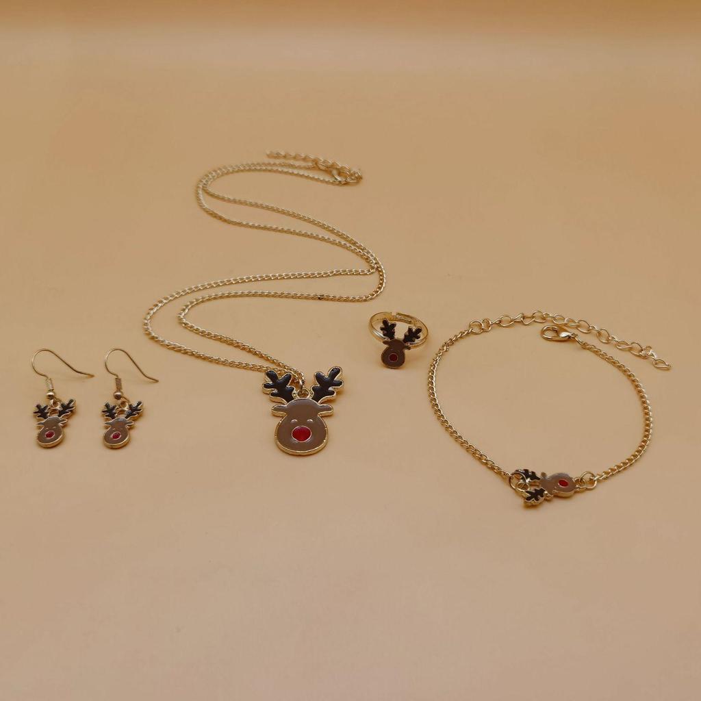 Christmas Series Jewelry Set: Santa, Reindeer, and Bell Earrings, Necklace, Bracelet, and Ring