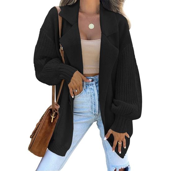 

Женский костюм, пальто, костюм с лацканами, длинный рукав, однотонное трикотажное пальто с карманами, свободный крой, свитер на одной пуговице, пальто L чёрный