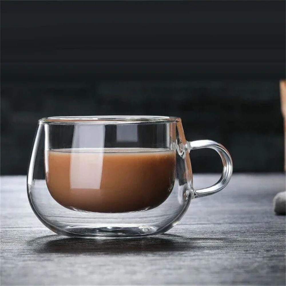

150-450ml Double Wall Glass Coffee Cup with Handle 1pc Heat Resistant High Borosilicate Glass Mug for Cold Juice Milk Coffee 150-450ml