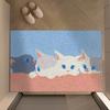 Cartoon Cats Print PVC Loop Doormat Blue Yellow Color Block Cuttable Dust Removal Non Slip Wear Resistant Floor Rug Home Decor