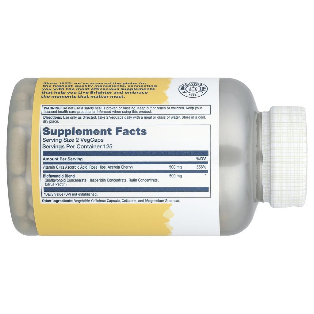 SOLARAY Vitamine C et bioflavonoïdes, 250 gélules végétales