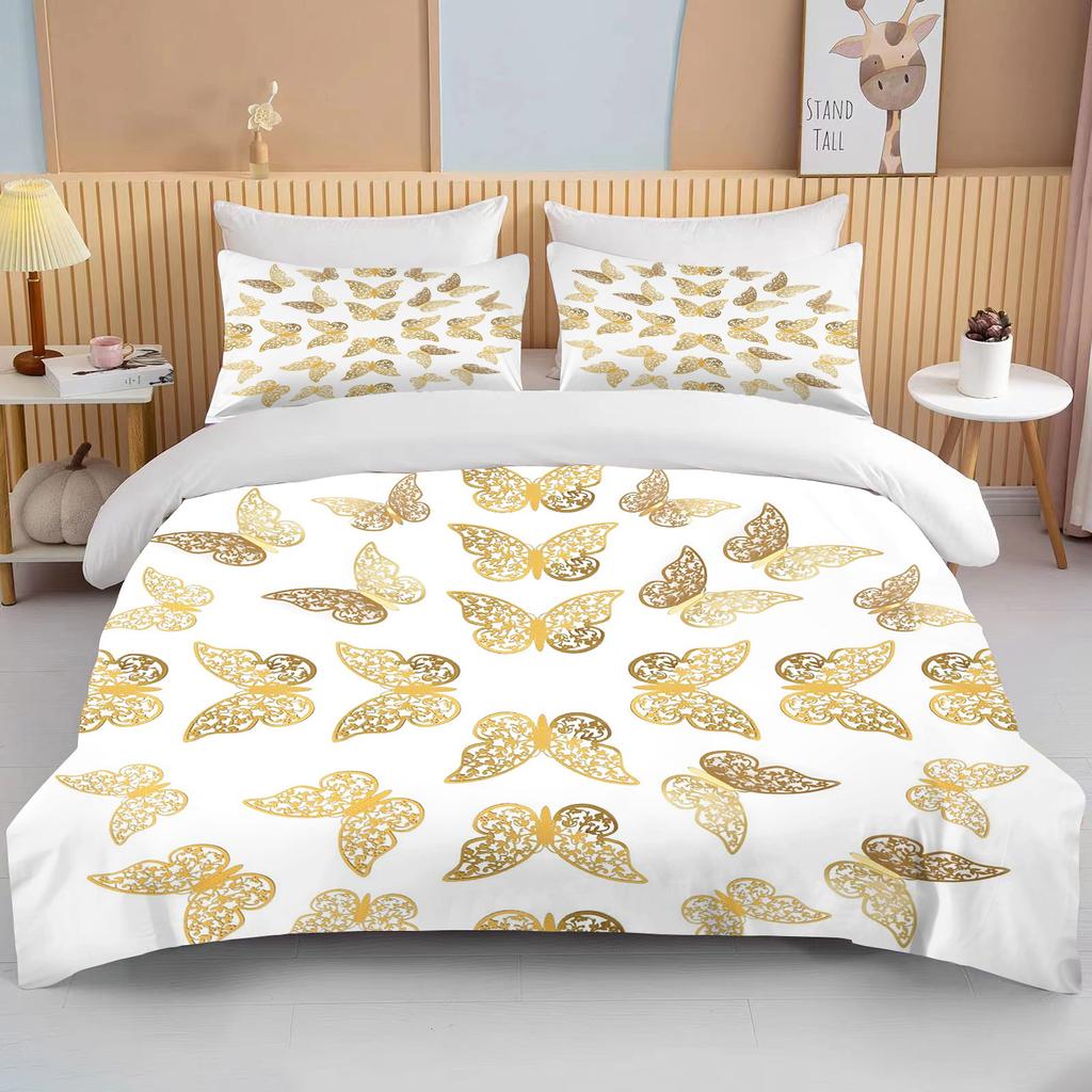 10 Sizes Gold Butterfly Bedding Set Luxury Black Duvet Cover Bedclothes 3d Printed Comforter Bedding Sets For AdultsCute Bed Set
