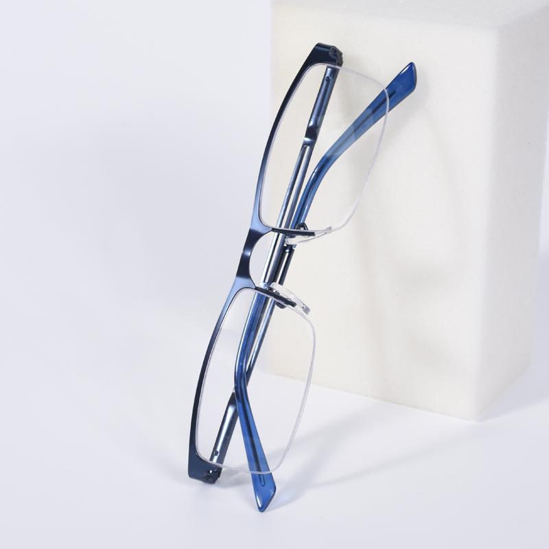 

Blue Frame Retro Square Half Frame Reading Glasses Frame for Men Women Alloy Anti Blue Light Eyeglasses With Spring Hinge+125+1 +400 синій