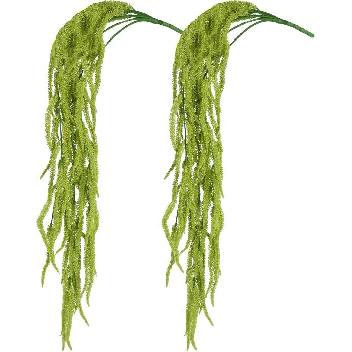 2 Pack 32” Artificial Hanging Plants Faux String of Pearls Plant Fake Green Amaranthus Flower Wall Hanging Lover Tears Wedding Home Garden