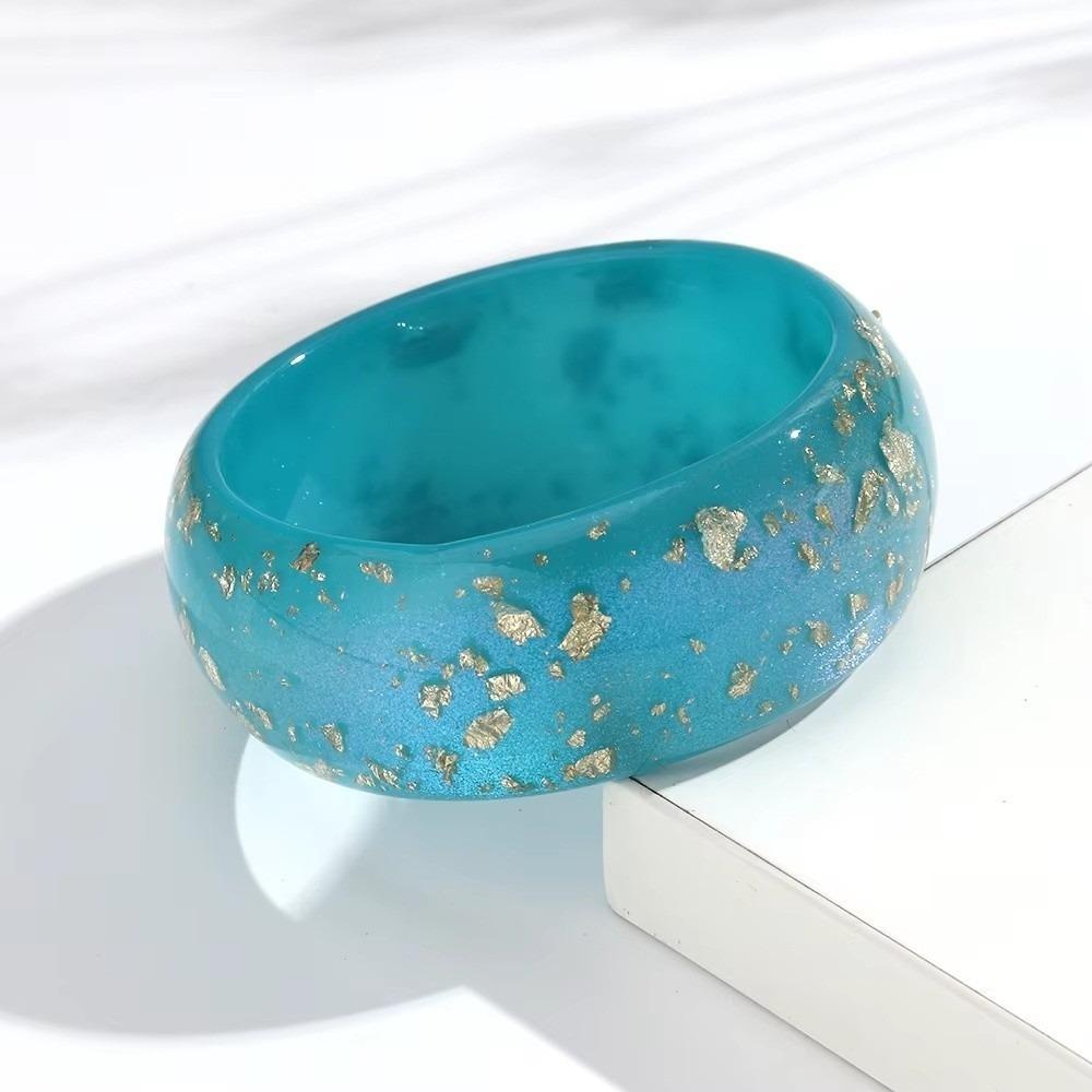Gold Foil Round Bangles Glitter Resin Bangles Trendy Wide Bangles  for Women