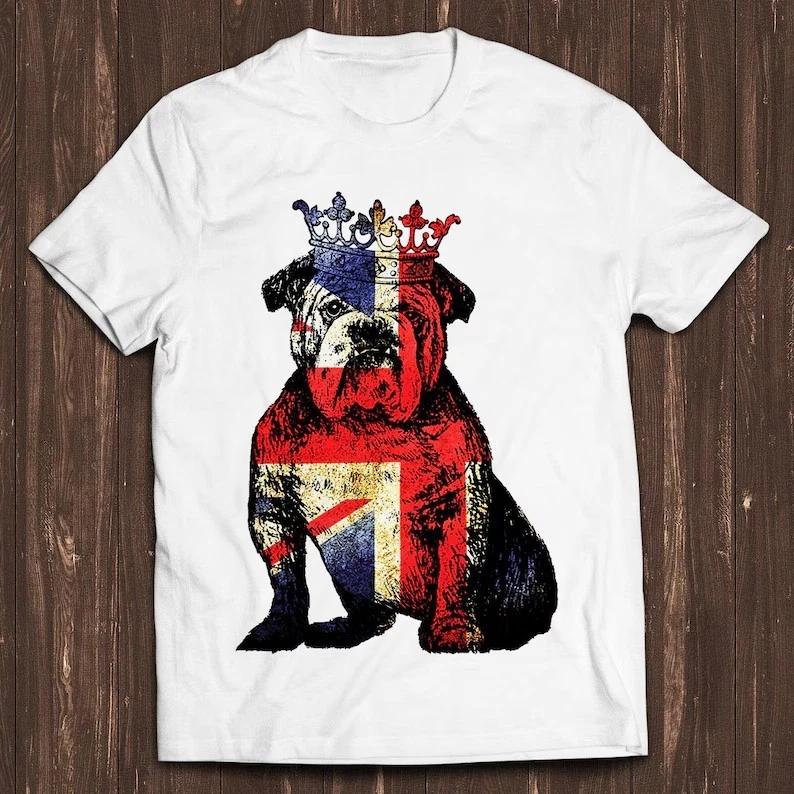 Buldog British Dog Union Jack Flag England Crown King T Shirt S