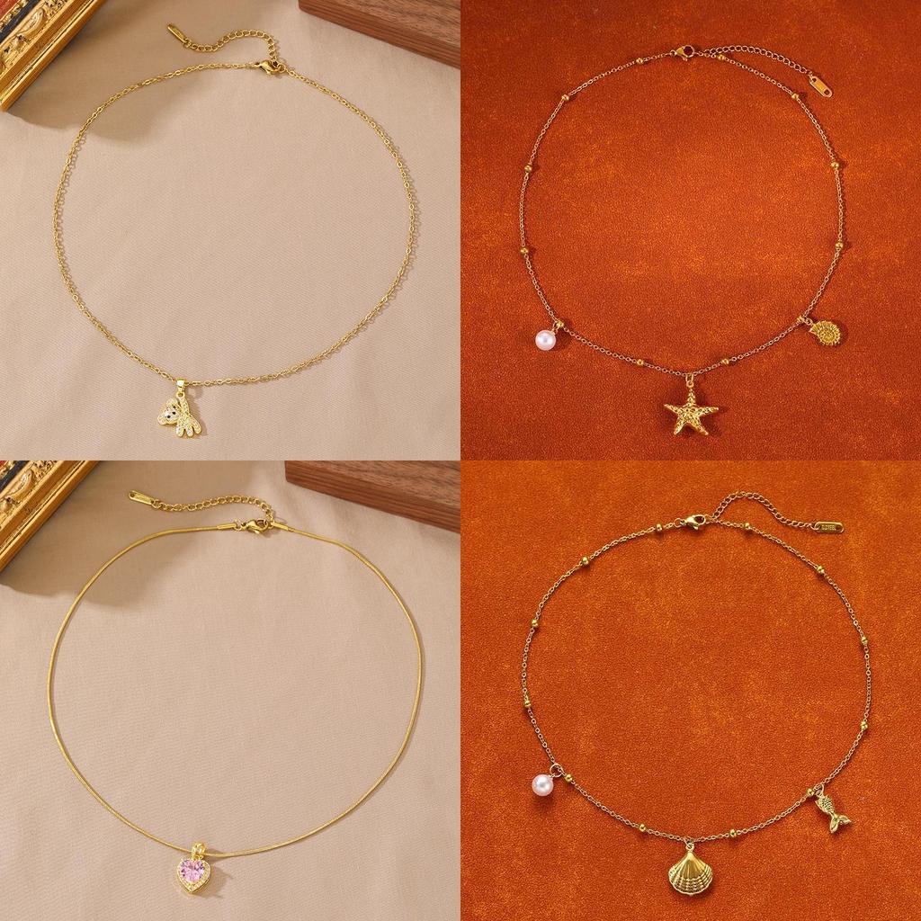 Floral Animal Zircon Necklace For Women With Stainless Steel Chain Elegant Jewelry Gift