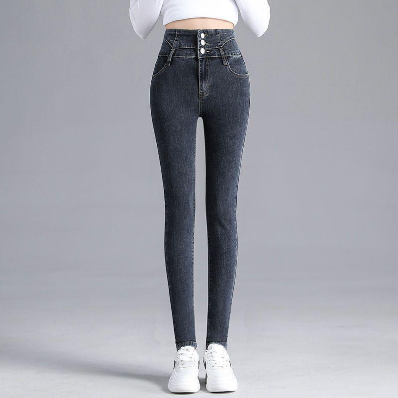 Women's High Waist Plush Denim Skinny Pants - Winter 2025 Collection