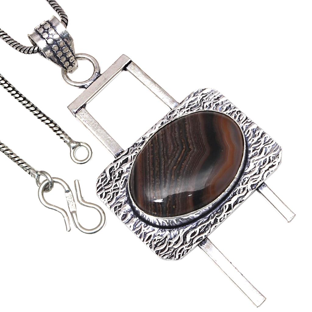 Pendant Banded Agate Gemstone Handmade Gift For Her Silver Jewelry 2.75"
