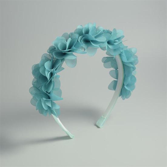 Soft Yarn Headband with Gauze Flowers Faux Pearls Decor Romantic