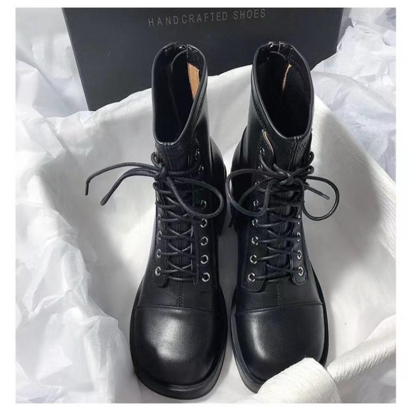New Style Fashion Women's Boots Shoes Luxury Designer Round Toe Mid Calf Ladies Riding Low Fashion Rubber Mid-Calf Motorcy Boots