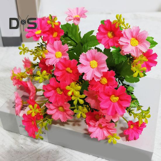 2 Pcs Artificial Daisies Bunch Realistic Faux Flowers Shrubs Plastic Greenery All-Season Fake Flowers for Indoor Vase Outside Garden Porch Window Box