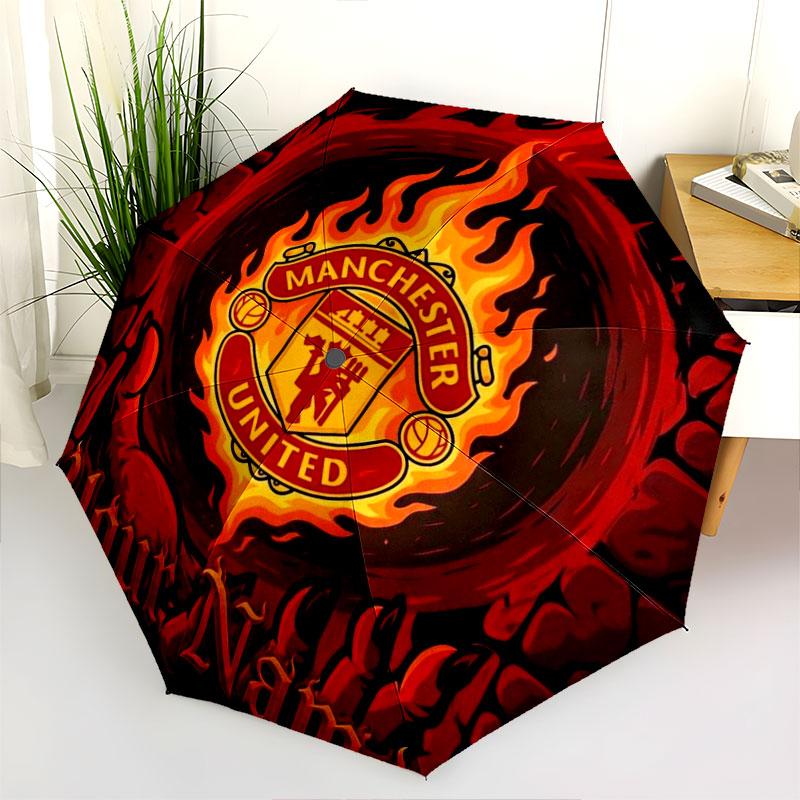 1 PC Automatic Folding Umbrella - Manchester United F Custom Name Pattern, Portable & Foldable Design with 8 Ribs, Christmas Birthday Gifts
