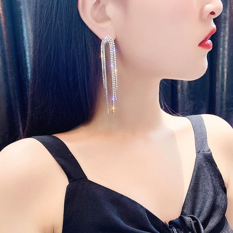 European and American exaggerated irregular fringed earrings, temperament niche design shows face thin earrings earrings