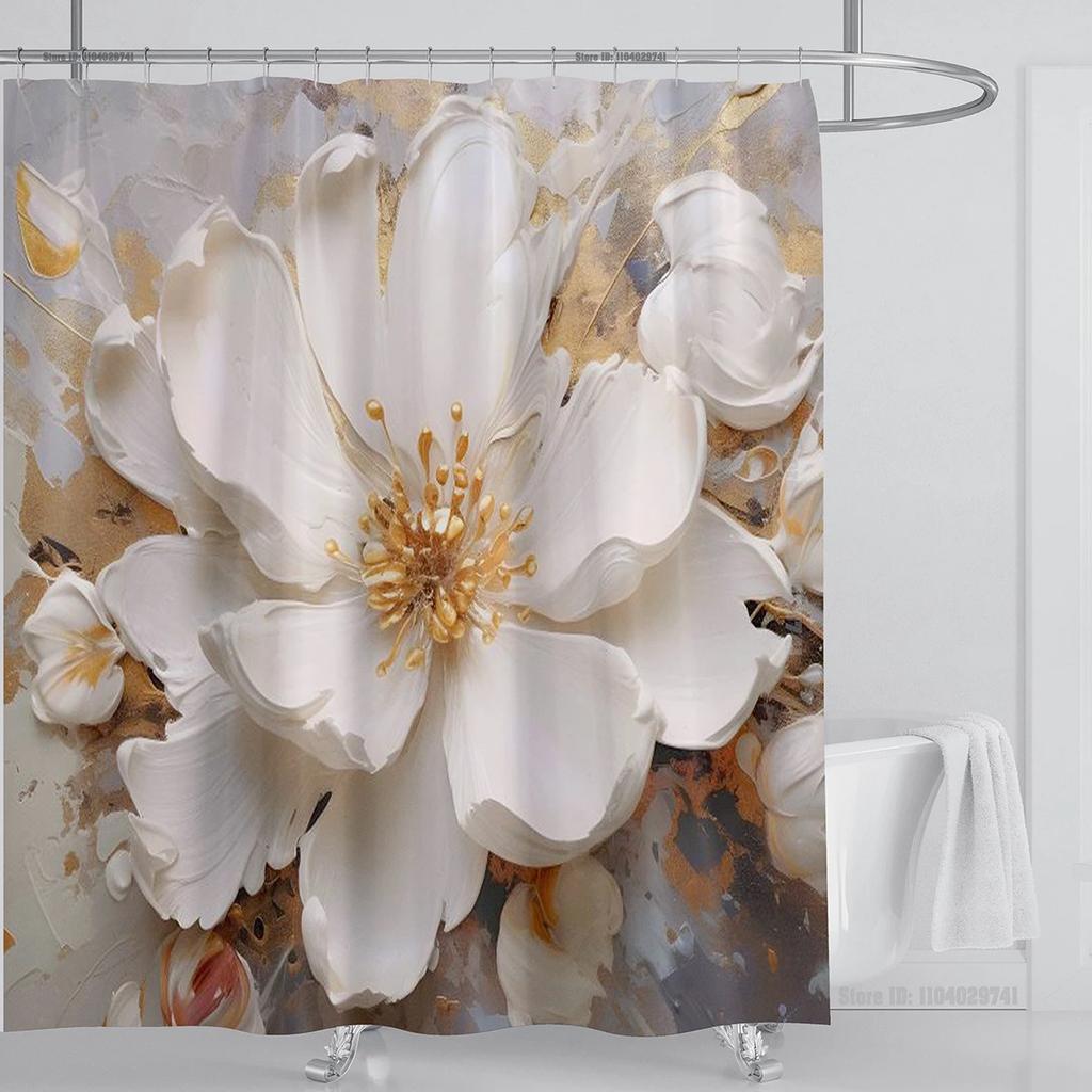 3D Print Chinese Style Luxury Diamond Flower Shower Curtain Polyester Fabric Bath Curtains High Quality With Hooks Bathroom Mat
