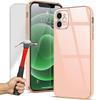 Protective Case - iPhone 12 - Pink - Gold Border - Shockproof TPU - Set of 2 Tempered Glass