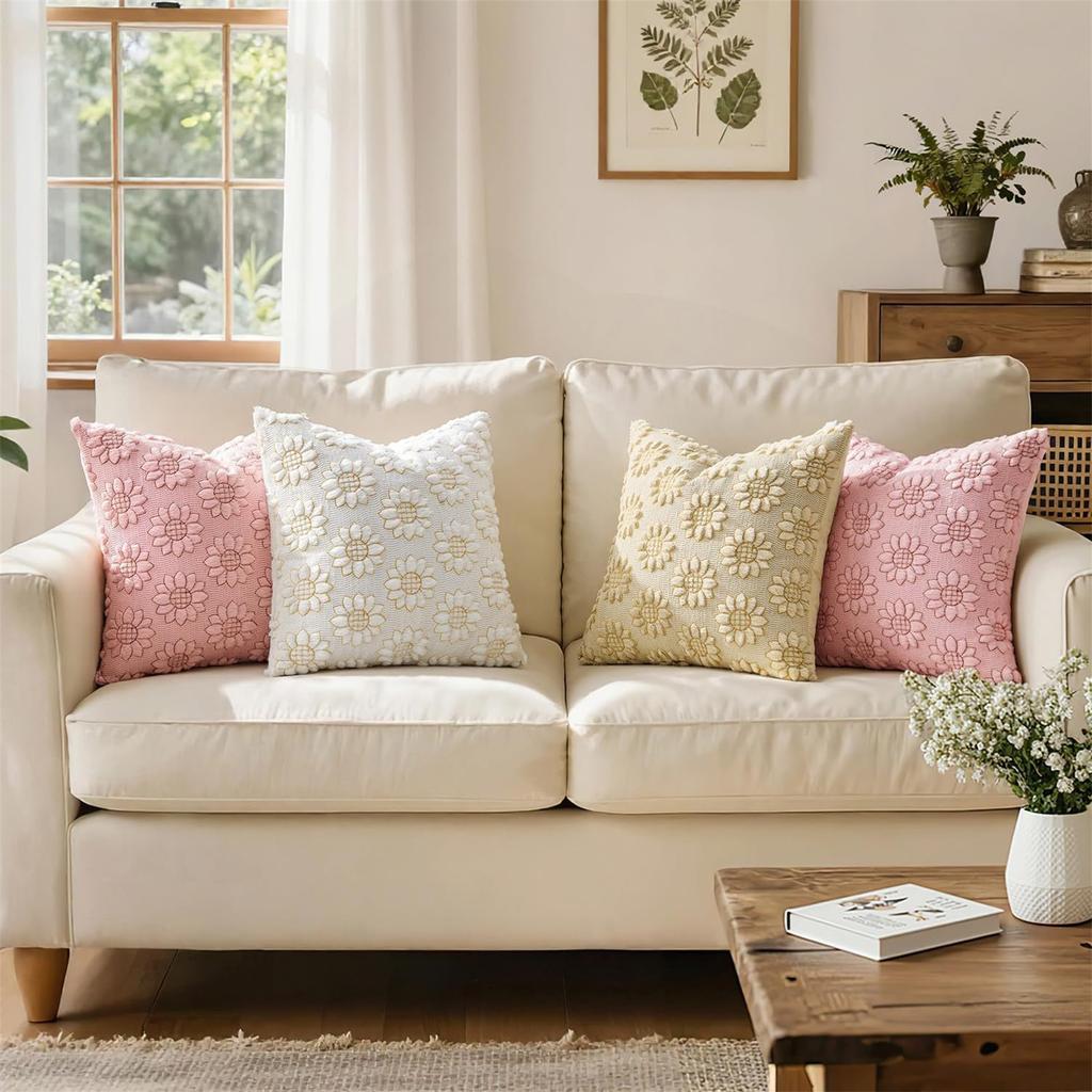 Sonnenblumen-Stickerei Kissenbezug Plüsch Jacquard Kissenhülle Quadratisch Dekorative Zierkissenbezug für Sofa Bett Auto