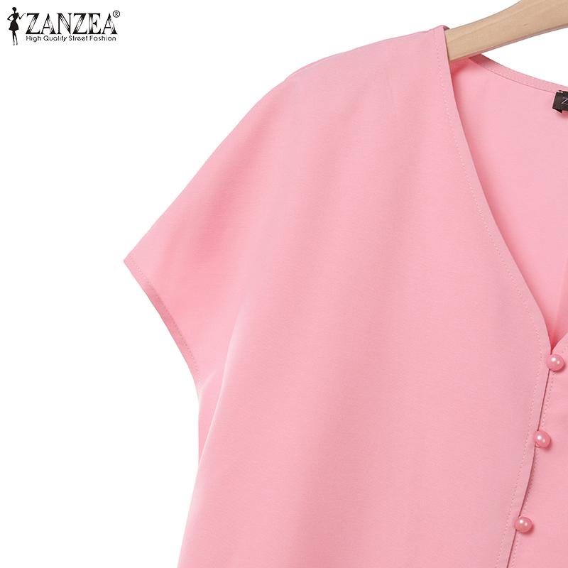 ZANZEA Women Short Sleeve Blouse and Wide Leg Pants Summer Two Piece Sets