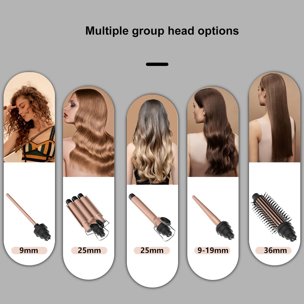 5 IN 1 Hair Curler Set Hair Curling Iron Wand Hair Straightening Brush Hair Waver Temperature Adjustable LCD Temp