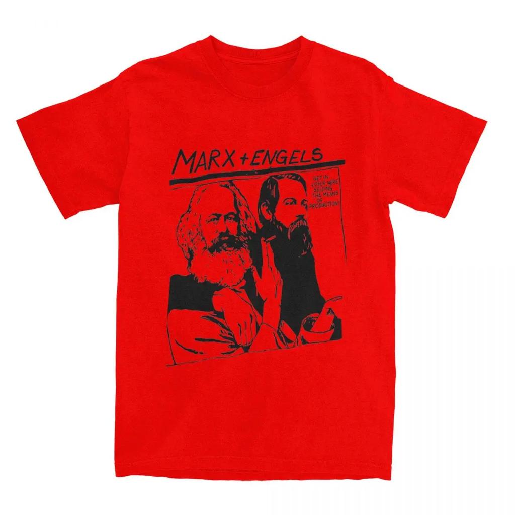 Kurzarm Marxistische Meme T-Shirts Rundhals Kleidung Druck Herren T-Shirt Marx und Engels Vintage 100% Baumwolle T-Shirt