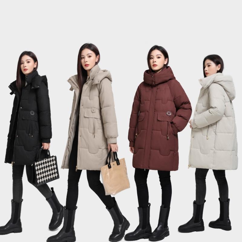 Casaco de algodão com capuz feminino, grosso, elegante, quente, de algodão