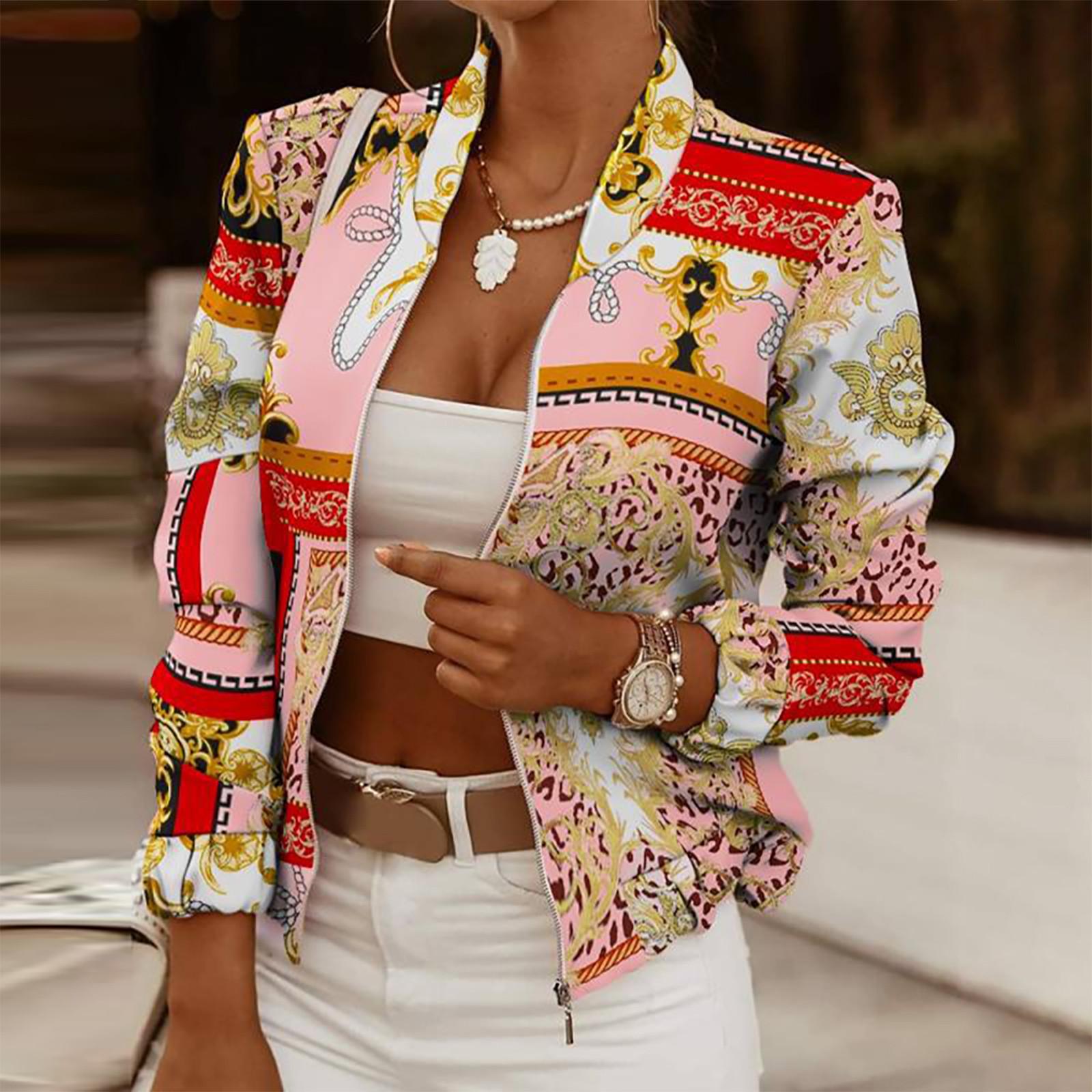 

Женская мода с длинным рукавом на молнии однотонная повседневная короткая куртка пальто S розовый