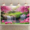 2D Plan Pink Floral Waterfall Background Waterfall and Lush Greenery Indoor and Outdoor Activities Polyester