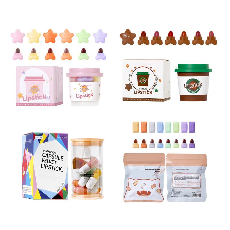 

Набор матовых помад, компактный мини-портативный набор звездных конфет, мини-капсула, помада, разноцветный набор помад, длительное увлажнение