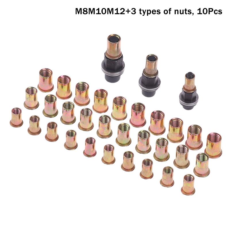 10Pcs Hand Rivet Nut Tool Set Manual Riveter Kit With M3-12 Nut Heads For Diy Repair Installation, Easy Use Accessory