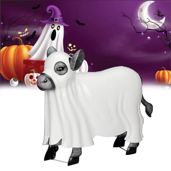 Ghost Cow Shape Metal Resin Handmade Halloween Decor Indoor Outdoor Sculpture Yard Decorative Ornament