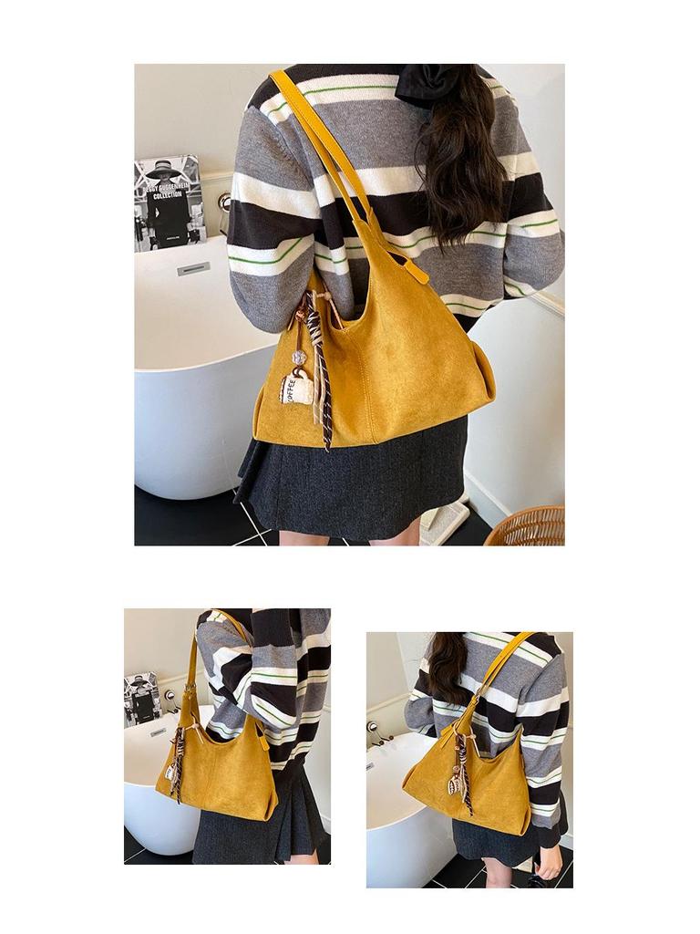 Stylish Suede Retro One-Shoulder Tote: Versatile Large-Capacity Commuter Bag