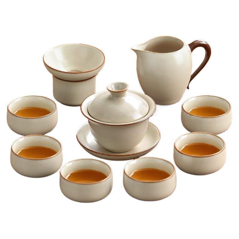 Ru Kiln Kung Fu Tea Set 2025 New Light Luxury Chinese Office Parlor Covered Bowl Brewing Teapot Teacup Set