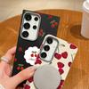 Cute Cherry Pattern TPU Leather Texture Slim Magnetic Case For Samsung S25 Ultra S24 FE S23 S22 S21 Wireless Charge Matte Shockproof Soft Phone Cover