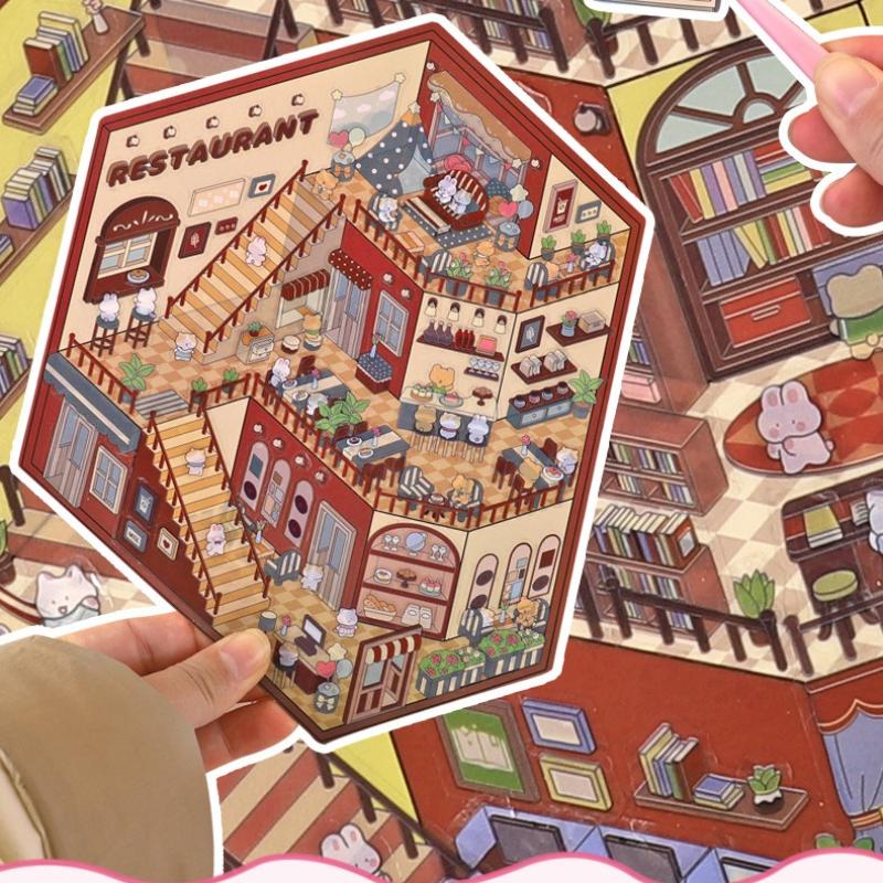 Kawaii 3D Cartoon Miniature Scene Pocket Cabin Stickers Fun DIY Stacking Landscape Scrapbook Decor Stickers