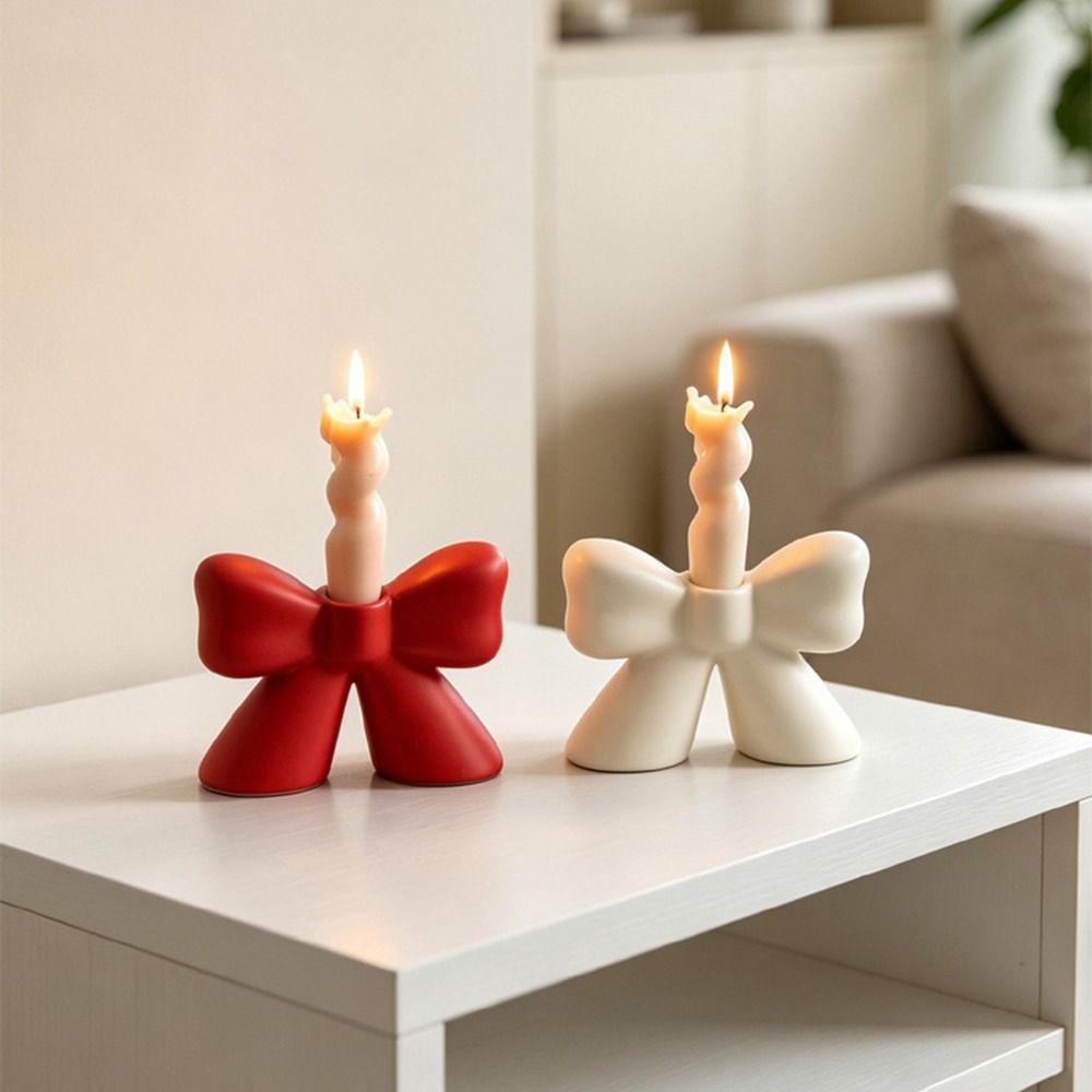 Creative Ceramic Candle Holder Korean Style Minimalist Bow Candle Stand European Style Decorative Bowknot Candlestick