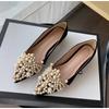 New Crown Pearl Flats Women Wedding Shoes Pointed Toe Female Dress Moccasins Low Pearl Heel Ladies Luxury Style 43
