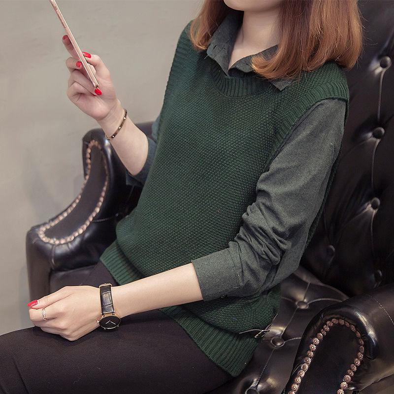 Neuer leichter Luxus Fake Zweiteiler Polokragen Top Damenmode Ausländischer Stil Altersreduzierender Lässiger Strickpullover