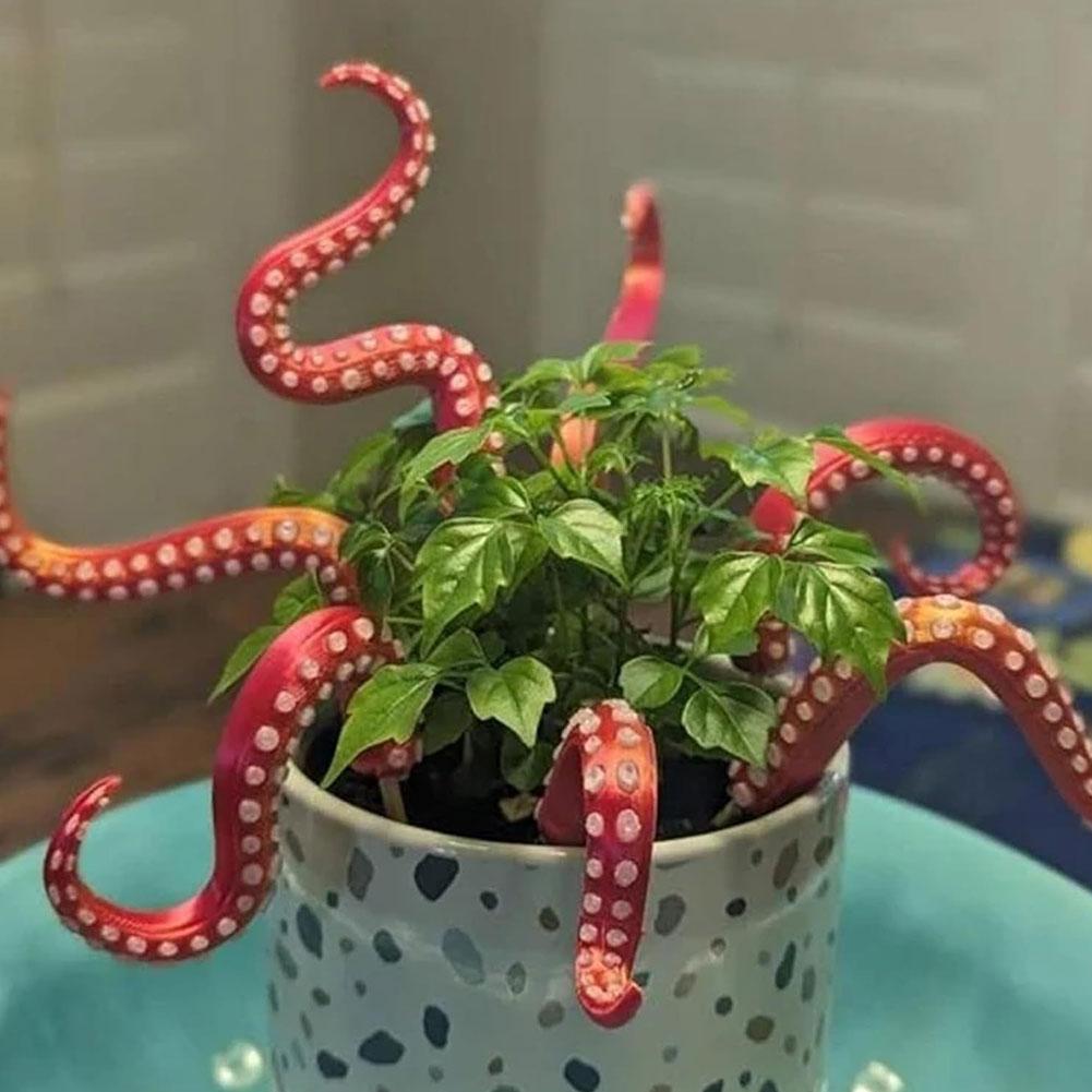 7 Stück Neue High-End Oktopus-Tentakel-Pflanzstäbe Harz Leuchtende Dekorations-Pflanzstäbe Lustige Halloween-Pflanzen-Ornamente Dekoration