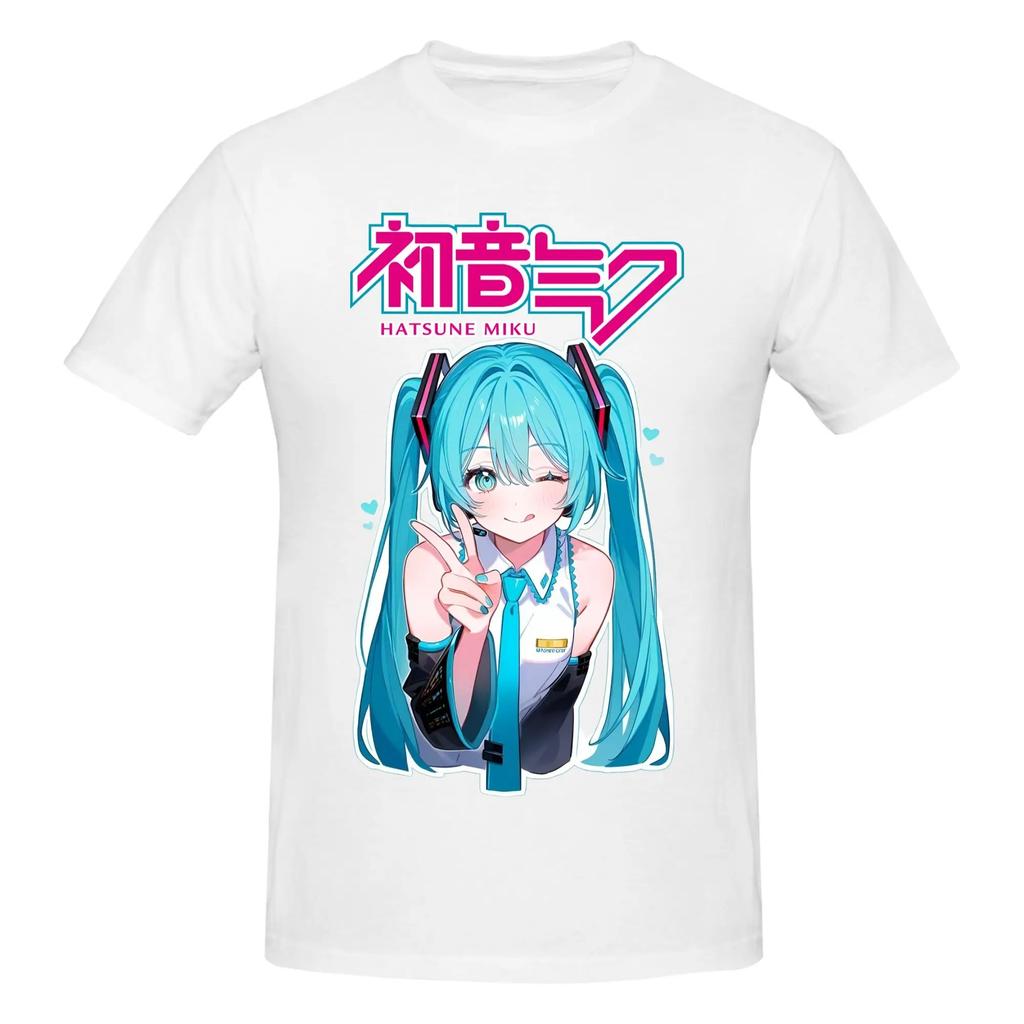 Hatsune Miku Cute Peace Sign White Anime T-Shirt Graphic Oversized Streetwear Pop Rock Concert Fan Merch T-Shirt
