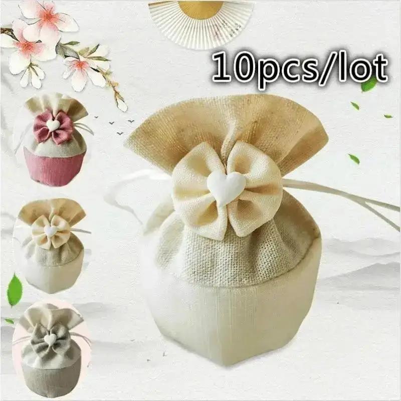 10 PCS Gift Bag Round Bottom Bundle Pocket Polyester Drawstring Candy Bag Handmade Canvas Bag