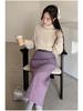 Women's Taro Purple Wool High Waist Slimming Mid-Length Skirt - Autumn/Winter 2025