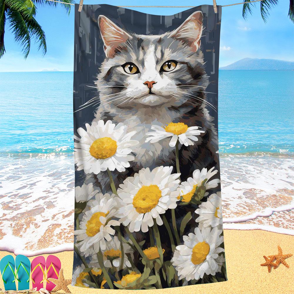 

Cat print pattern digital-printed polyester Superfine fiber double-sided fleece Beach vacation bath towel, beach towel W40*H60(CM)