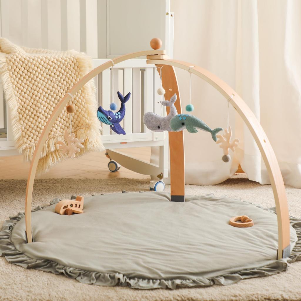 Etucdose Baby Play Gym with Natural Wooden Marine Animal Indoor Play Cotton Finger Hanging Perfect for Early Newborn Baby Birthday Gift Toys, Design,