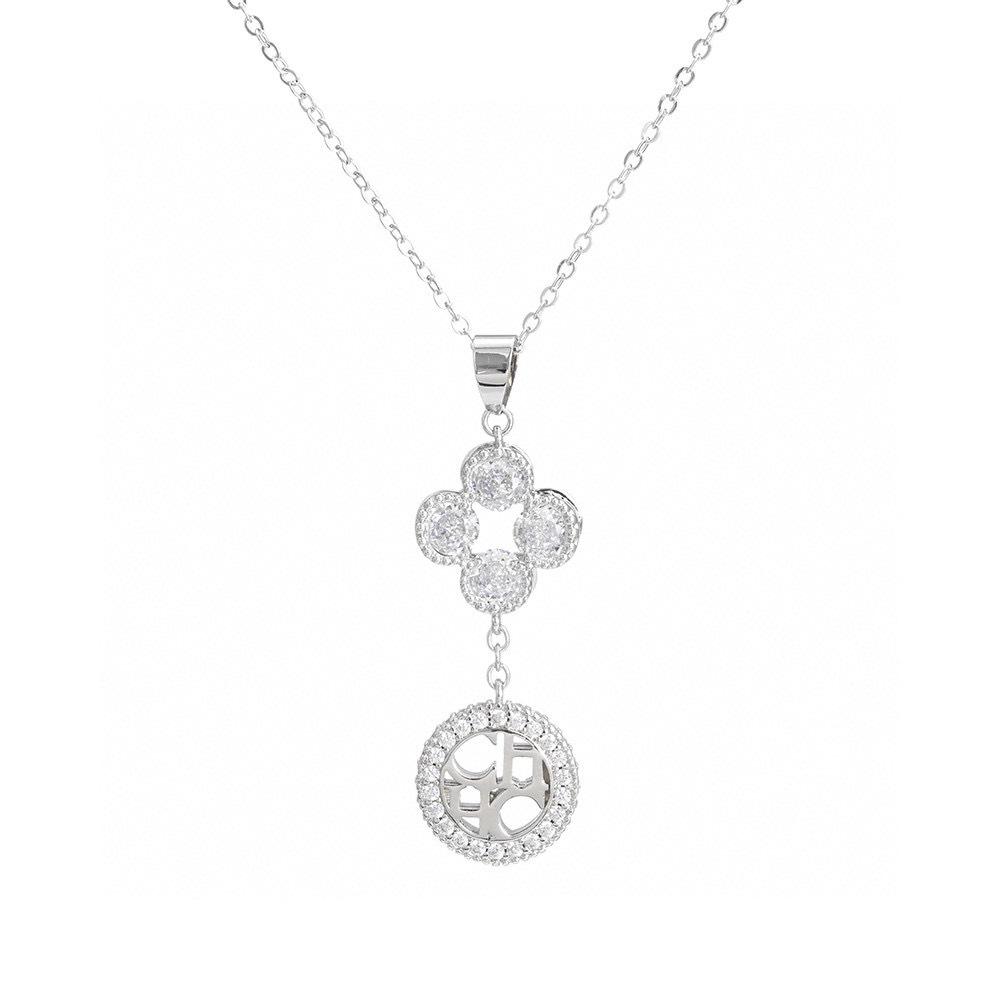 Elegant Zircon Clover Pendant Necklace - Light Luxury Design серебряный