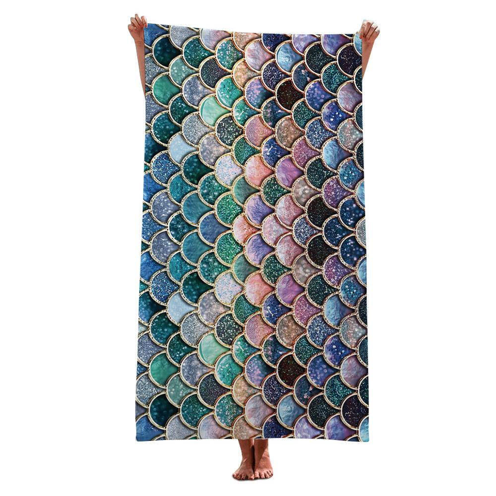 Glitter Mermaid Scales Beach Towel, Shiny Sparkly Ombre Design Microfiber Towel for Swimming Pool Party