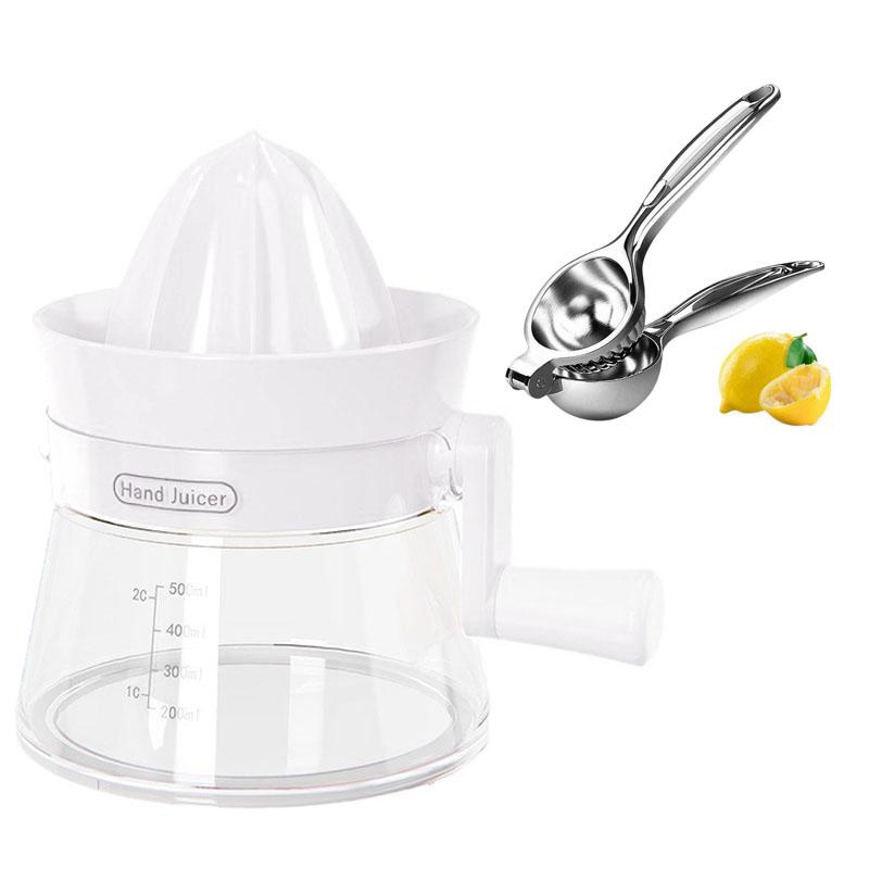 Easy Juicer Hand Cranked Fruit Squeezer Built-in Measuring Cup and Filter for Orange Lemon and Grapefruit Practical Kitchen Tool