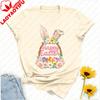 Happy Easter Bunny Basket Kawaii Tshirt Watercolor Floral Easter Eggs Graphic With Bunny Paws Breathable Casual Streetwear