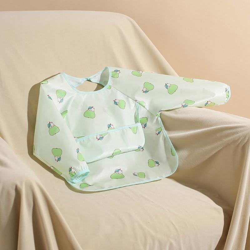 Miękki Lekki Śliniak do Karmienia Dziecka z Pełnym Zakryciem Rękawów, Wielofunkcyjny Fartuch z Kieszenią na Jedzenie dla Niemowląt i Małych Dzieci