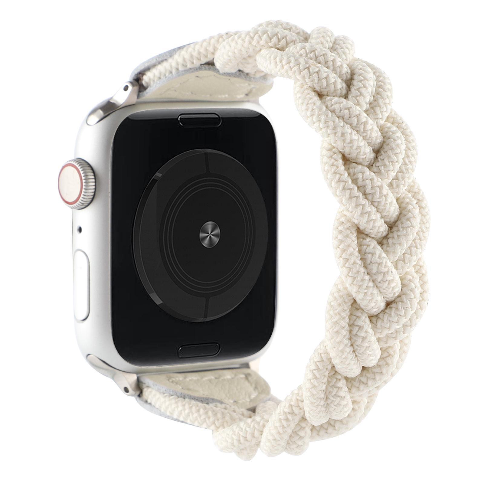 

Совместимо с Apple Watch: Ремешок для iWatch SE/9-1 из эластичной плетеной веревки ручной работы 38/40/41mm L size 140mm белый